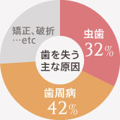 歯を失う主な原因は「虫歯」「歯周病」